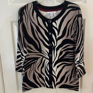 JM Collection Black and Tan Zebra Print Cardigan size Large